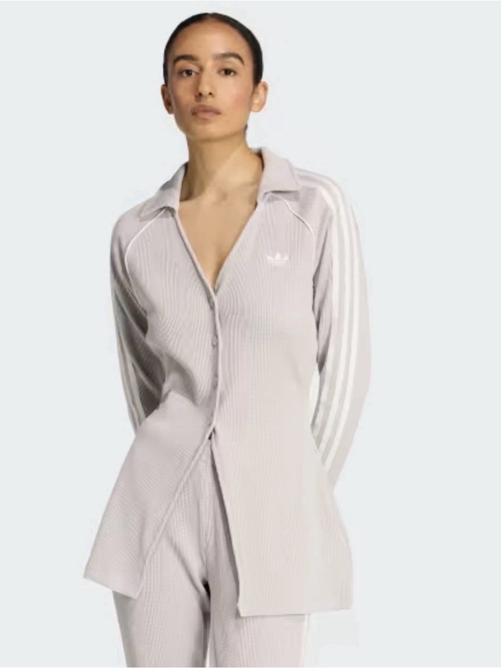 adidas Originals Women’s Button-Down Waffle Top Size XL Color Grey Two NWT